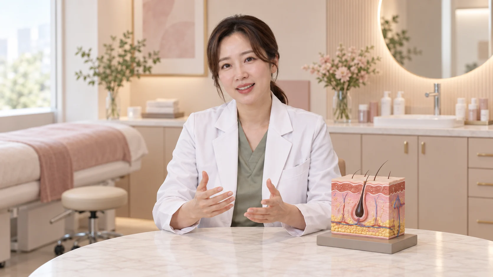 피부과 상담·설명을 표현한 가상 사진