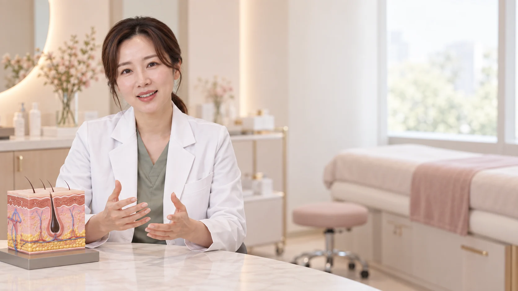 피부과 진료 방법 설명을 표현한 가상 사진
