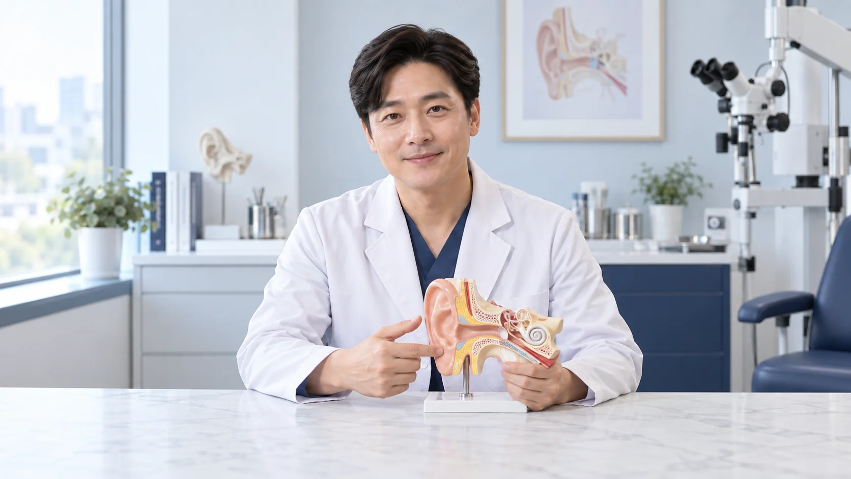 이비인후과 상담·설명을 표현한 가상 사진