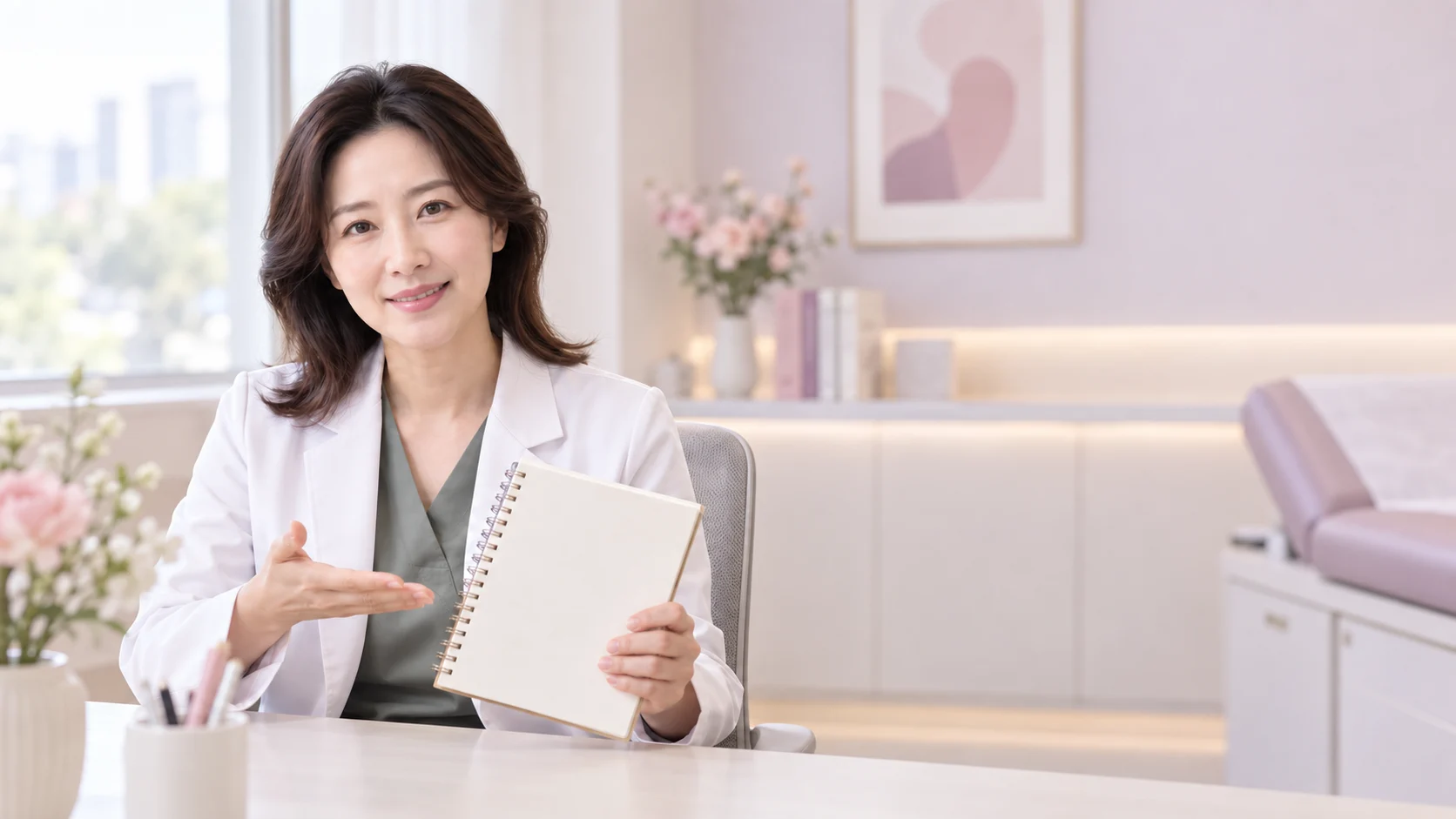 산부인과 진료 방법 설명을 표현한 가상 사진