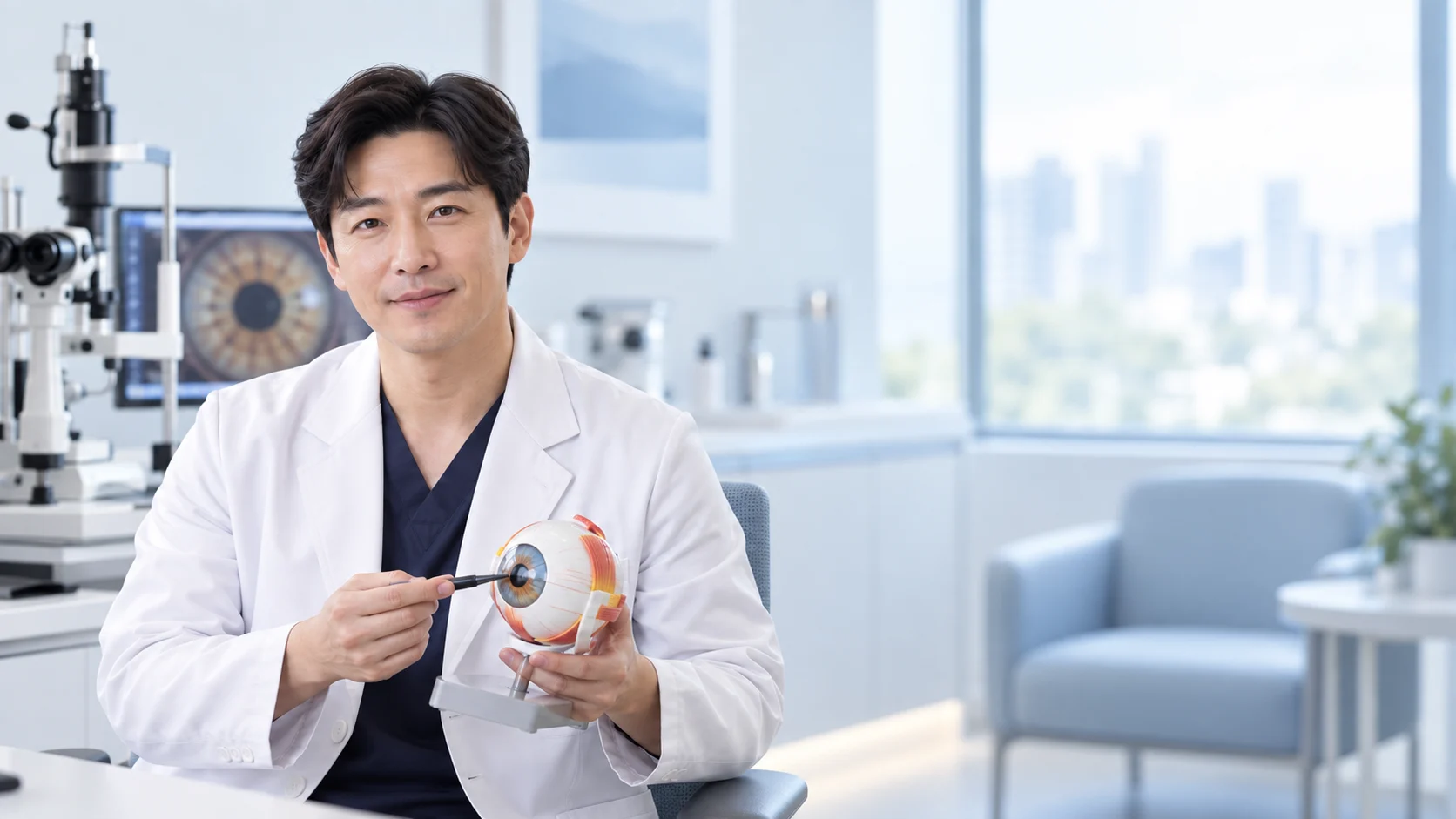 안과 진료 방법 설명을 표현한 가상 사진