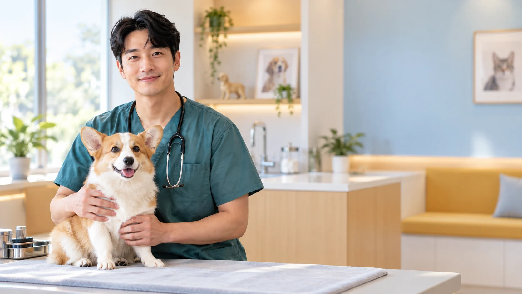 동물병원 진료 방법 설명을 표현한 가상 사진